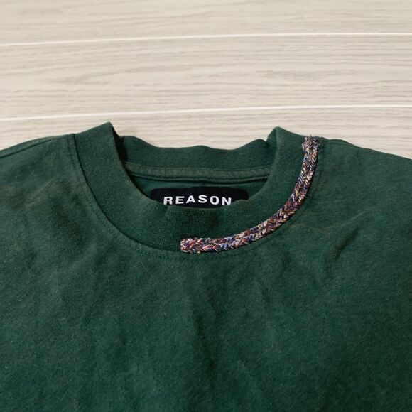 Reason Mens Small T-shirt Green Embroidered Back‎ Cotton Polyester - Picture 2 of 9